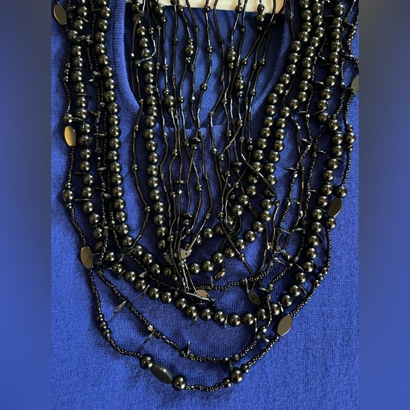 NEW! Cyrus Rich Blue Viscose Top With Jeweled Neckline Women’s Size Large - Picture 11 of 15